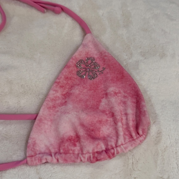 New! Frankies Bikinis Tia Terry Triangle Top Distorted Pink Dye 31538 - Picture 8 of 12